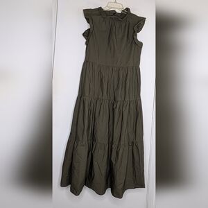 Chepe Ansaldo Made In Italy Cotton Tiered Maxi Dress Military Green size medium